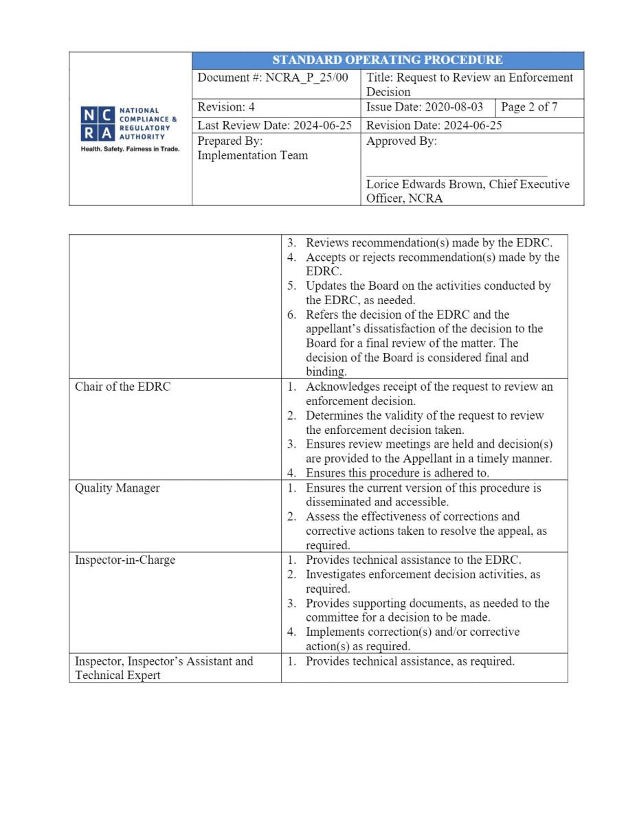 Enforcement decision procedure national compliance and regulatory